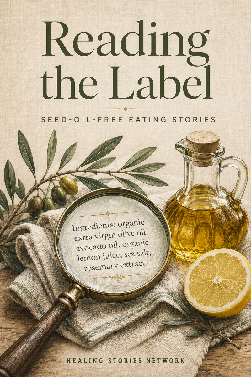 Reading the Label: Seed-Oil-Free Eating Stories — ebook cover (Seed Oil Avoidance stories), Healing Stories Network