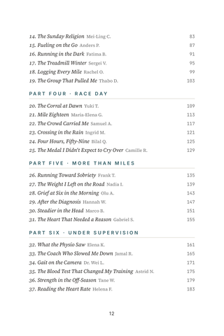 Contents page 2 of 26.2 Stories: the 50 Marathon Running stories in this volume