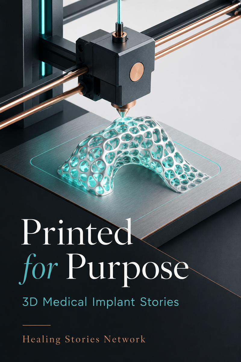 Printed for Purpose: 3D Medical Implant Stories — ebook cover (3D-Printed Medical Implants stories), Healing Stories Network
