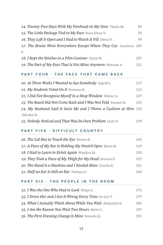 Contents page 2 of After the Excision: the 50 Mohs Reconstruction stories in this volume