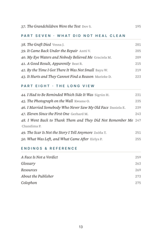 Contents page 3 of After the Excision: the 50 Mohs Reconstruction stories in this volume