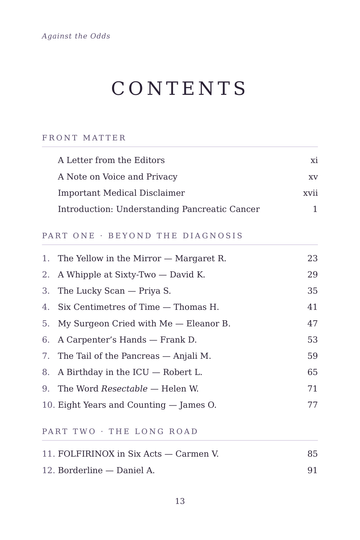 Sample page 1 from Against the Odds: Pancreatic Cancer Stories