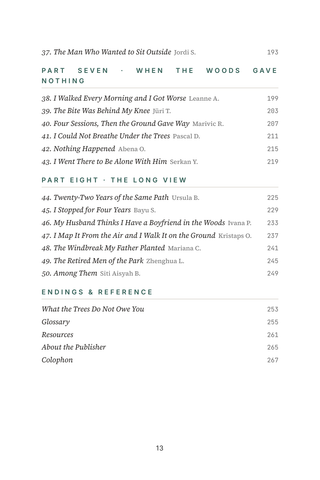 Contents page 3 of Among the Trees: the 50 Forest Bathing stories in this volume