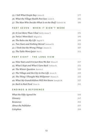 Contents page 3 of Back to Real Food: the 50 Ultra-Processed-Free Eating stories in this volume