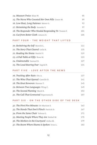 Contents page 2 of Beyond the Diagnosis: the 50 STI Recovery & Stigma stories in this volume