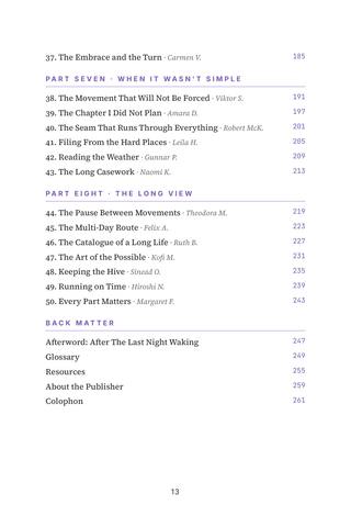 Contents page 3 of Bladder Matters: the 50 Overactive Bladder stories in this volume