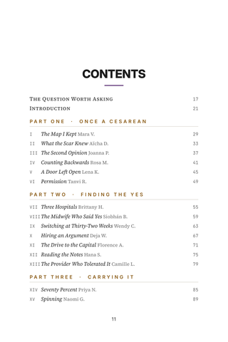 Contents page 1 of Born Again: the 50 VBAC (Vaginal Birth After C-Section) stories in this volume