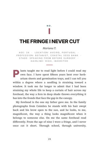 Sample page 1 from Bringing It Forward — a first-person Hairline Lowering story