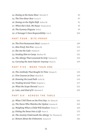 Contents page 2 of Building Tolerance: the 50 Multi-Food OIT stories in this volume