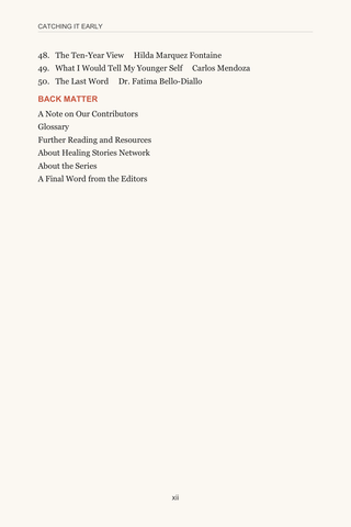 Contents page 3 of Catching It Early: the 50 Prediabetes stories in this volume