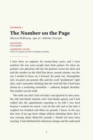 Sample page 1 from Catching It Early — a first-person Prediabetes story