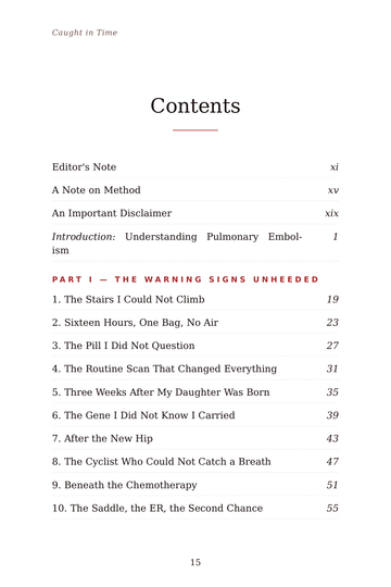 Sample page 1 from Caught in Time: Pulmonary Embolism Survival Stories