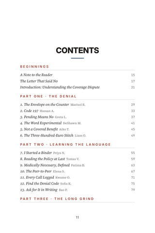 Contents page 1 of Claim to Fame: the 50 Insurance Battles stories in this volume