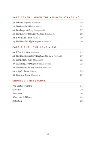 Contents page 3 of Claim to Fame: the 50 Insurance Battles stories in this volume