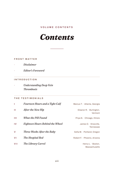Sample page 1 from Clot Survivors: Deep Vein Thrombosis (DVT) Recovery Stories
