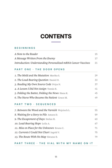 Sample page 1 from Coded to Cure: Personalized mRNA Cancer Vaccine Stories