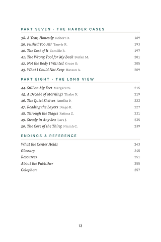 Contents page 3 of Core Stories: the 50 Pilates Transformation stories in this volume