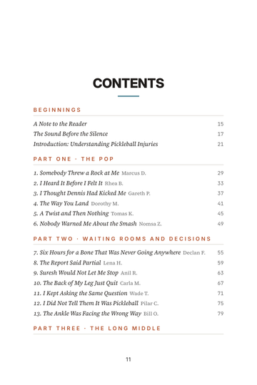 Sample page 1 from Court Casualties: Pickleball Injury Recovery Stories