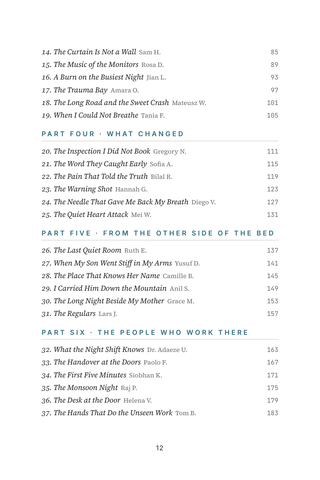 Contents page 2 of ER Stories: the 50 Emergency Room Experience stories in this volume