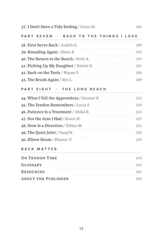 Contents page 3 of Elbow Room: the 50 Tennis Elbow stories in this volume