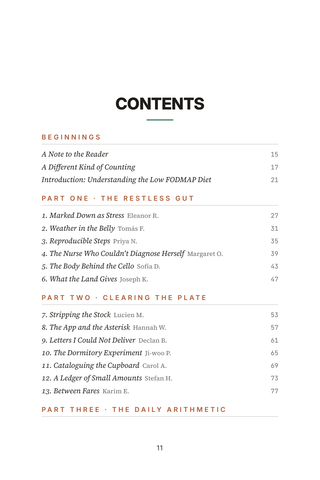 Contents page 1 of FODMAP Freedom: the 50 Low FODMAP Diet stories in this volume