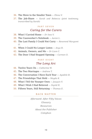 Contents page 3 of From Ashes: the 50 Burnout Recovery stories in this volume