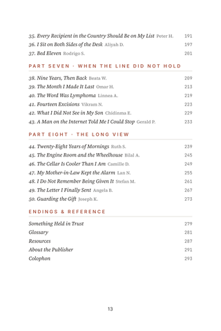 Contents page 3 of Guarding the Gift: the 50 Post-Transplant Living stories in this volume