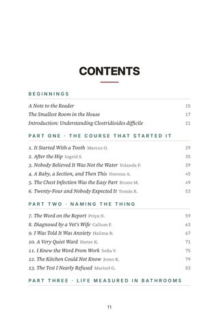 Contents page 1 of Gut Under Siege: the 50 C. diff stories in this volume