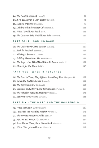 Contents page 2 of Gut Under Siege: the 50 C. diff stories in this volume