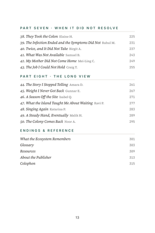 Contents page 3 of Gut Under Siege: the 50 C. diff stories in this volume