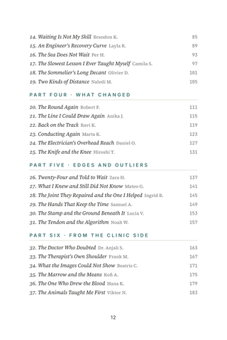 Contents page 2 of Healing the Joint: the 50 Regenerative Orthopedics stories in this volume