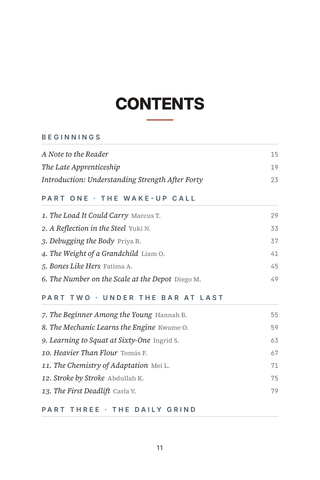 Contents page 1 of Iron Age: the 50 Bodybuilding Over 40 stories in this volume