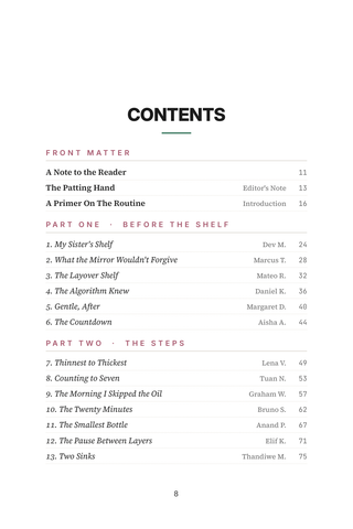 Contents page 1 of K-Beauty Converts: the 50 Korean Skincare Routines stories in this volume