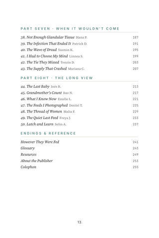 Contents page 3 of Latch and Learn: the 50 Breastfeeding stories in this volume
