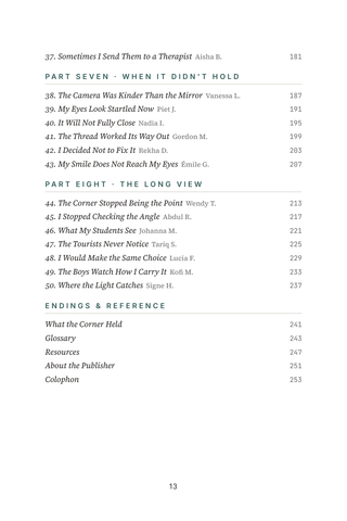 Contents page 3 of Lifted Corners: the 50 Canthoplasty stories in this volume
