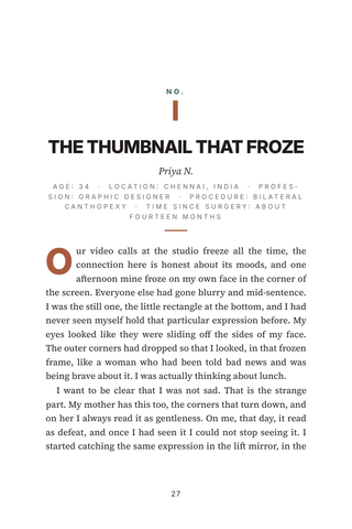 Sample page 1 from Lifted Corners — a first-person Canthoplasty story