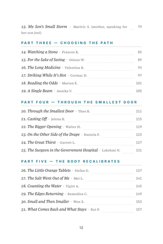 Contents page 2 of Master Gland: the 50 Pituitary Tumor stories in this volume