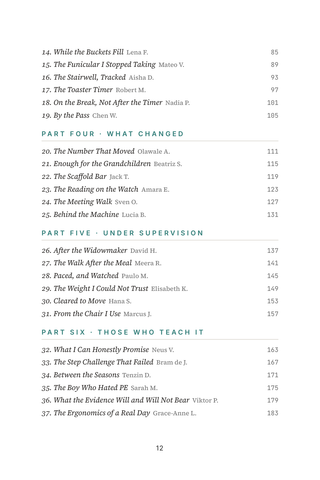 Contents page 2 of Movement in Minutes: the 50 Exercise Snacking stories in this volume
