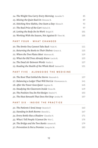 Contents page 2 of Nature's Way: the 50 Naturopathy stories in this volume