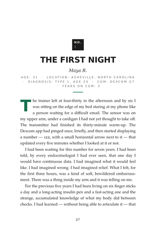 Sample page 1 from Numbers Game — a first-person Continuous Glucose Monitor Users story