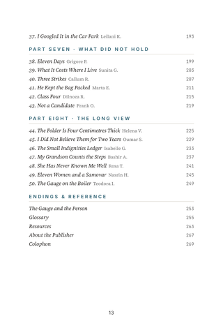 Contents page 3 of Pressure in the Lungs: the 50 Pulmonary Hypertension stories in this volume
