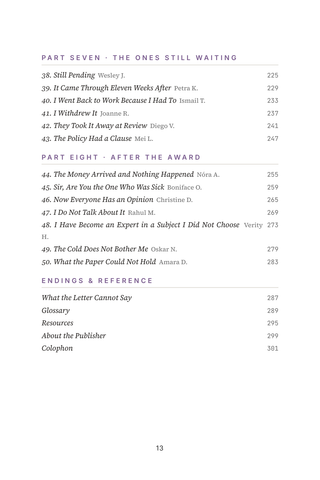 Contents page 3 of Proving the Invisible: the 50 Disability Benefits stories in this volume