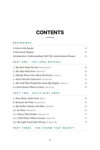 Contents page 1 of Resetting the Immune System: the 50 CAR-T for Autoimmune stories in this volume
