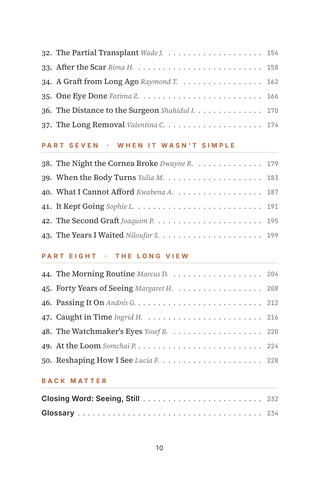 Contents page 3 of Reshaping Vision: the 50 Keratoconus stories in this volume