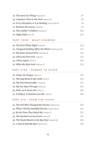 Contents page 2 of Room to Breathe: the 50 Airway Orthodontics stories in this volume