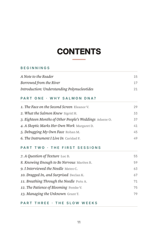 Contents page 1 of Salmon DNA: the 50 Polynucleotide Facials stories in this volume
