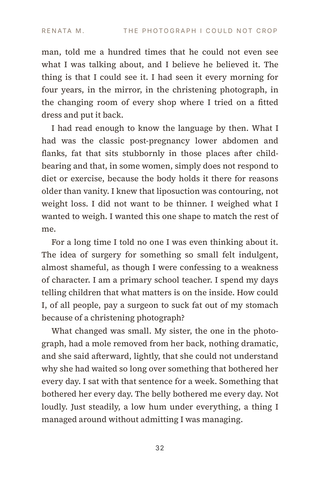 Sample page 2 from Sculpted — a first-person Liposuction story