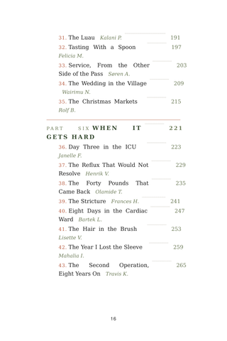 Contents page 4 of Sleeved for Success: the 50 Gastric Sleeve Surgery stories in this volume