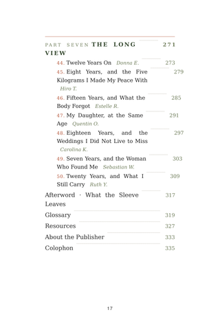 Contents page 5 of Sleeved for Success: the 50 Gastric Sleeve Surgery stories in this volume