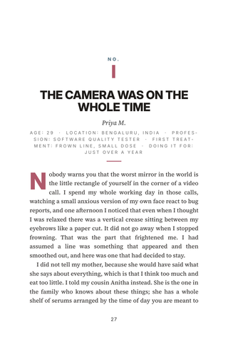 Sample page 1 from Starting Early — a first-person Preventative Botox story